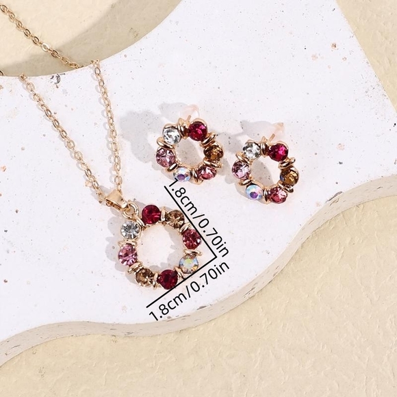 Rose Gold Plated Rhinestone Pendant Necklace & Earrings Set - Picture 2 of 6